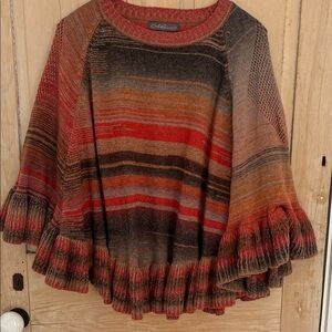 Multicolor Striped Poncho Sweater
